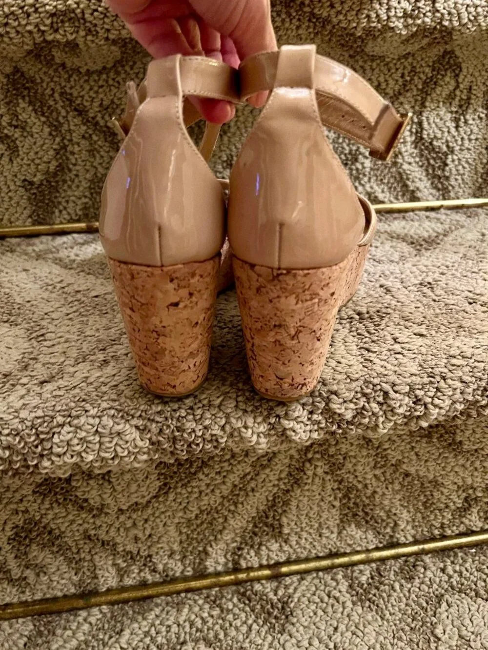 Jimmy Choo Pania Nude Patent Leather & Cork Wedge Heel Sandals Size 36.5 or 6.5